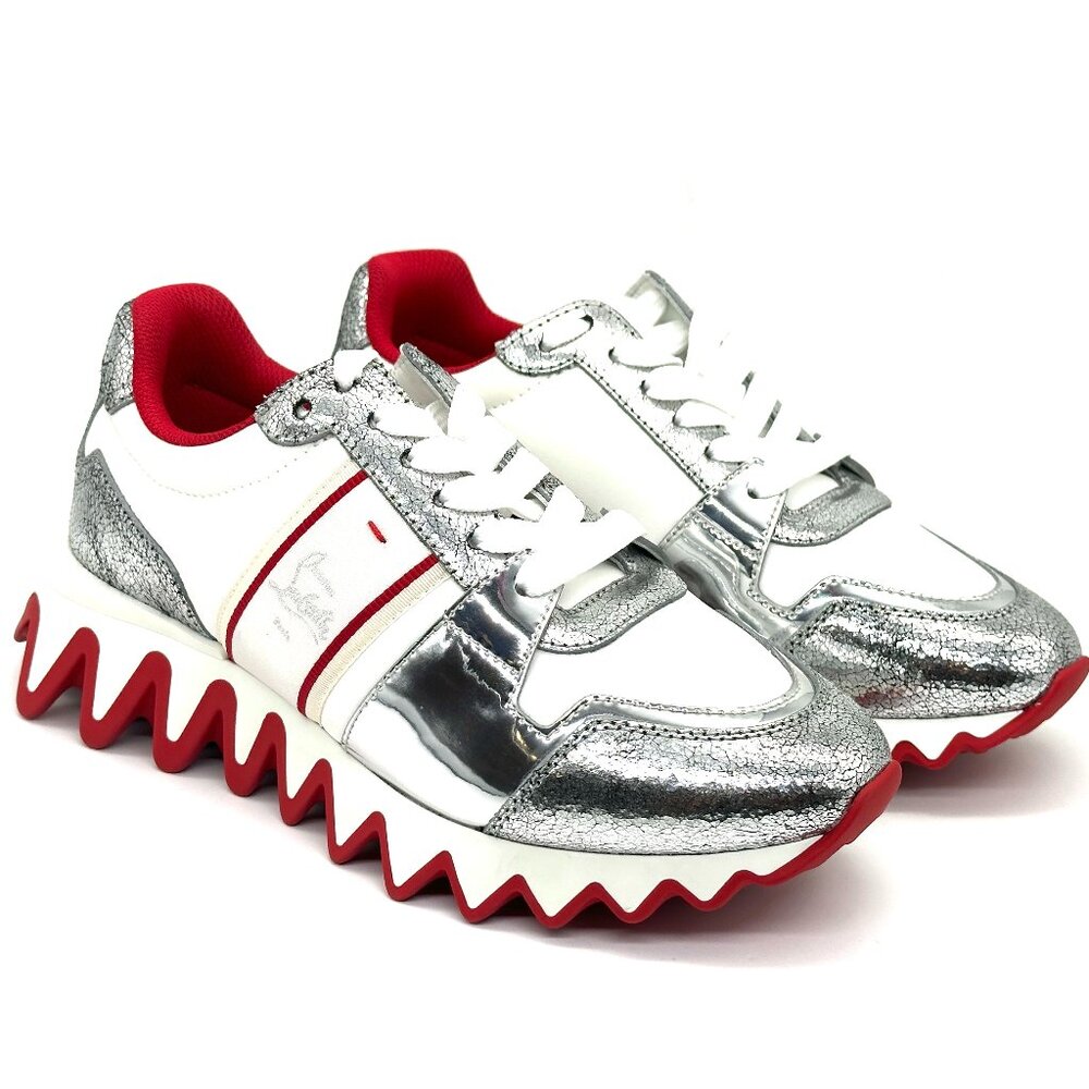 Christian Louboutin NASTROSHARK DONNA Metallic Leather Nylon Sneakers Shoes - Picture 9 of 16